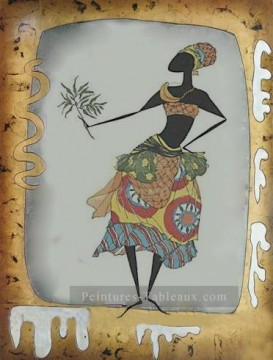 Création originale chez Toperfect œuvres - femme noire nourrissant serpent décoration murale originale